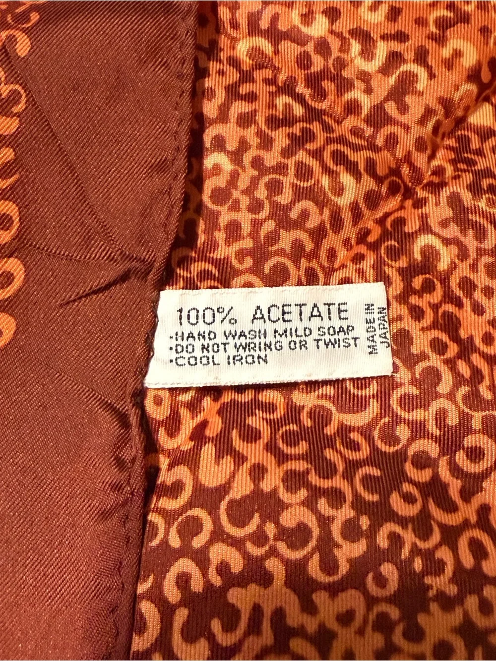 Vintage Water Repellant Japan Head Scarf in Browns and Oranges, 27” Square